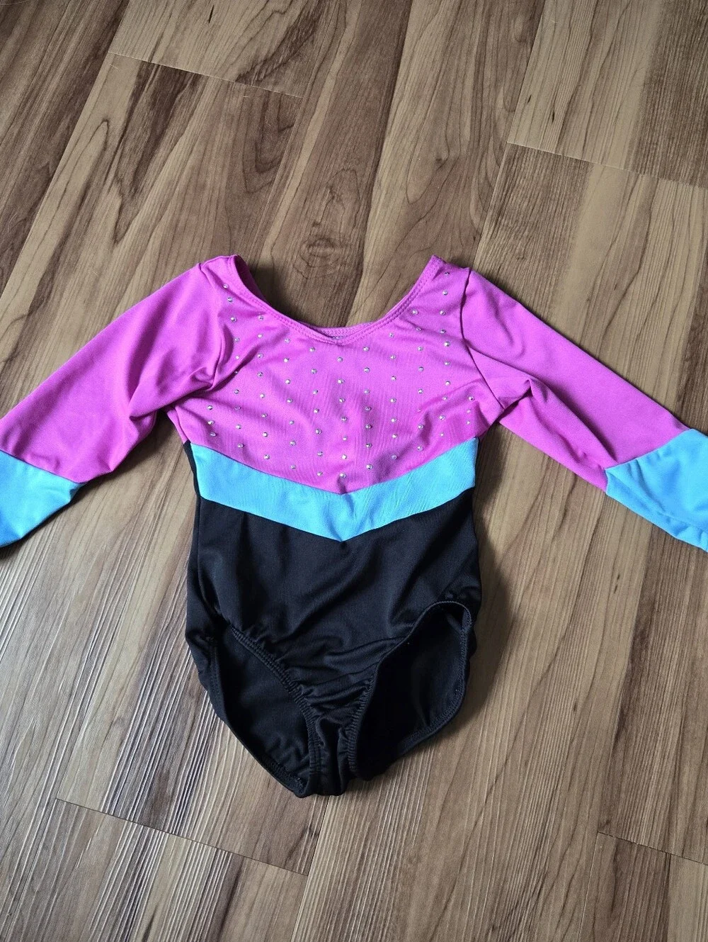 Kids Pink Blue & Black Sparkle Dance Costume Leotard Girls 4/5 VGUC